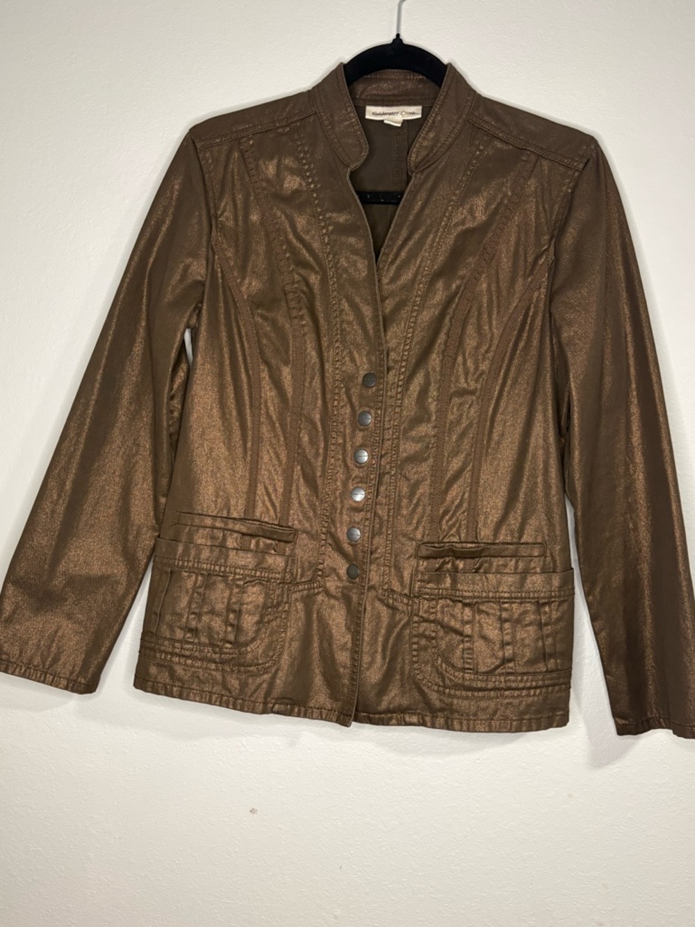 Coldwater Creek Metallic Brown Snap-Front Leather Jacket